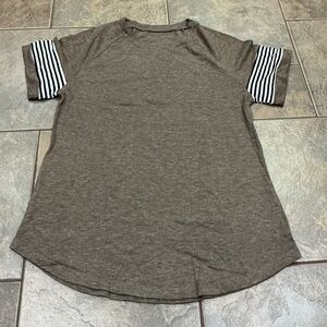 😳BUY 1,GET 2 FREE😳 Brown/tan Striped Sleeve Women's Top